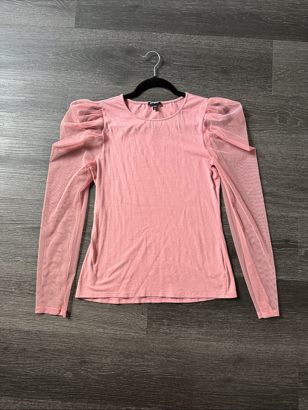 Express Pink Puff-Sleeve Long Sleeve Top